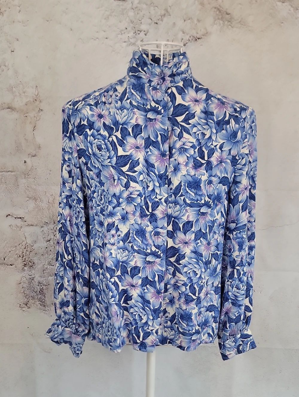 Pendleton Vintage Country Sophisticates Floral Print Blue High-Neck Shirt Size M